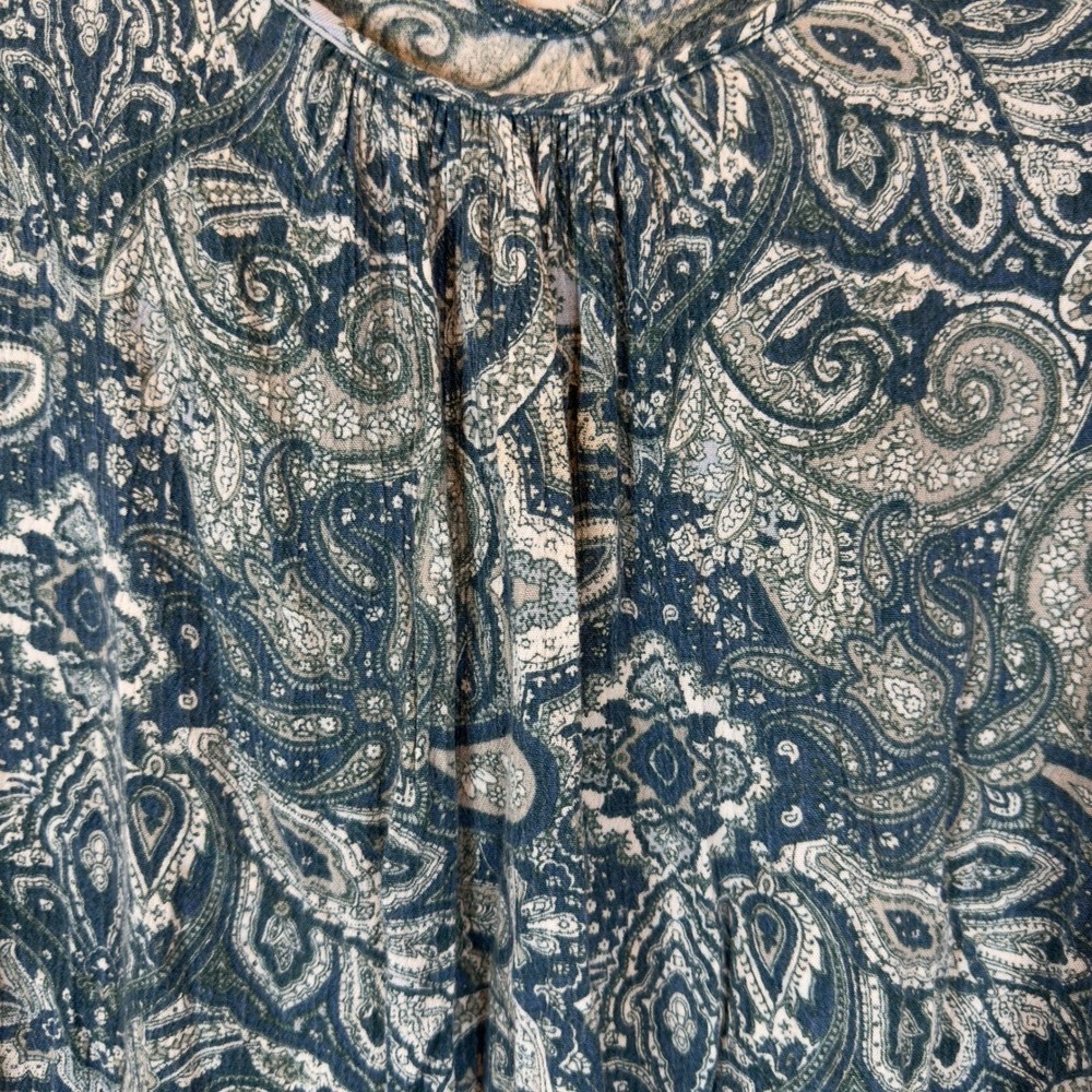 CATO XL Paisley Boho Blouse Blue Teal Lace Inset Flared Sleeve Rayon Top - Picture 7 of 11